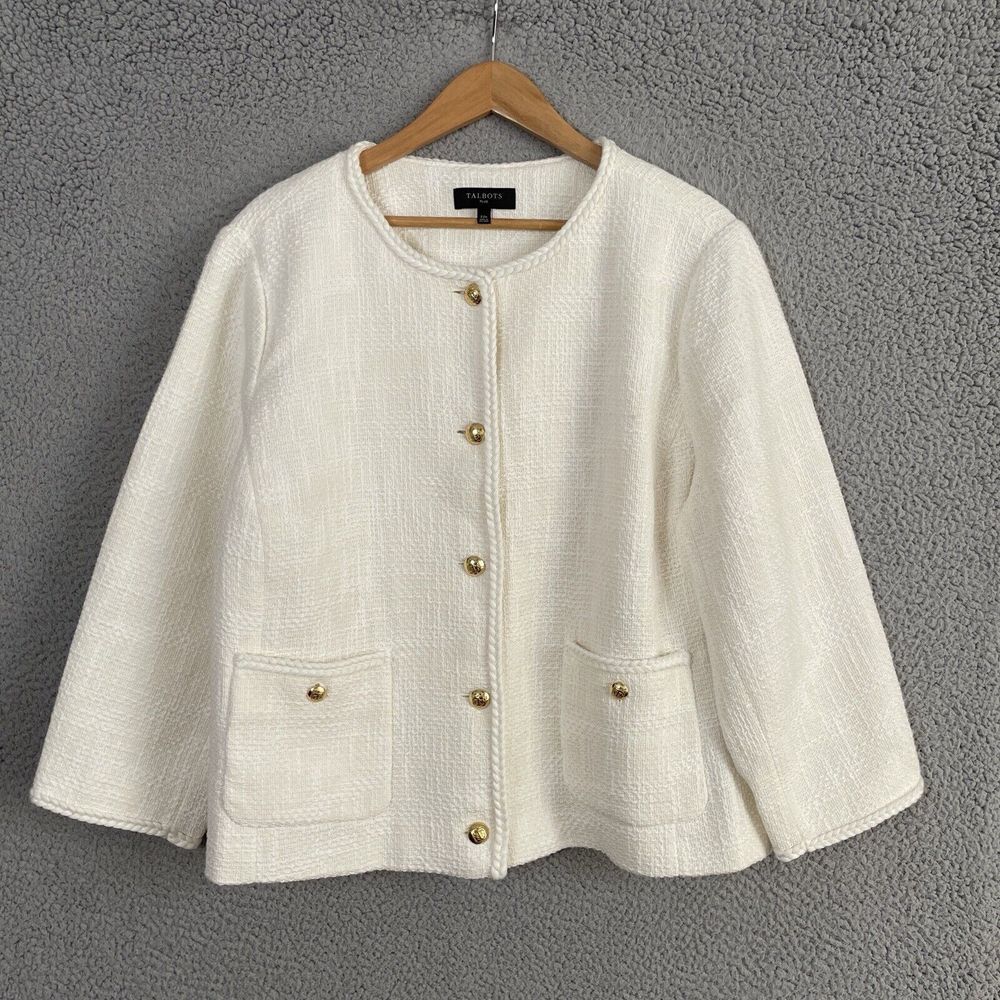 Talbots Blazer Womens 22 Plus Long Sleeve Button Up Jacket Lined Braided Trim